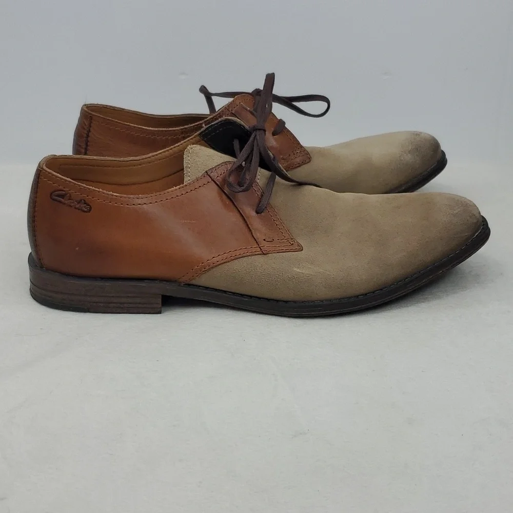 Clarks Hawley Walk Oxfords Wolf Combo Contrasting Leather Tan Brown Mens 8.5